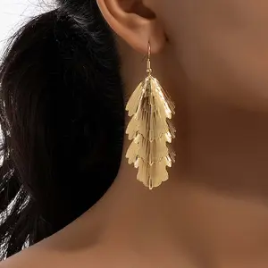 Leaf Layer Earrings Metal Stacking Accessories Women's Jewelry Golden Daily Wear Gift
