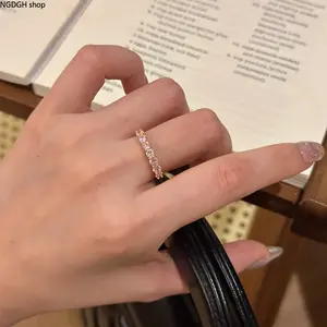 Rose Gold Plated Pink CZ Half Eternity Ring, Dainty Stackable Band, Sparkling Marquise Stones, Perfect for Everyday Wear, Bridal Stacking & Adding Subtle Blush Shimmer