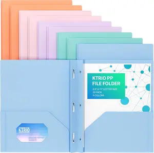 KTRIO Plastic Pocket Folders with Prongs, Colored Heavy Duty Pocket Folders with Business Card Slot, Letter Size, File Fasteners, for School Office