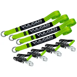 VULCAN Car Rim Tie Downs with Ratchets - 2 Inch x 144 Inch - 4 Pack - High-Viz - 3,300 Pound Safe Working Load Webbing Webbing Straps