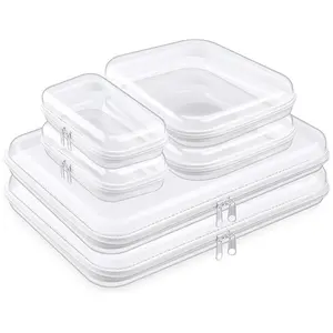 3/6 Pcs Transparent Hard PVC Zipper Storage Box Portable Travel Organizer Cosmetic Bag Pencil Pouch for Toiletries Skincare Clothes Stationery Small Items Ideal Gift