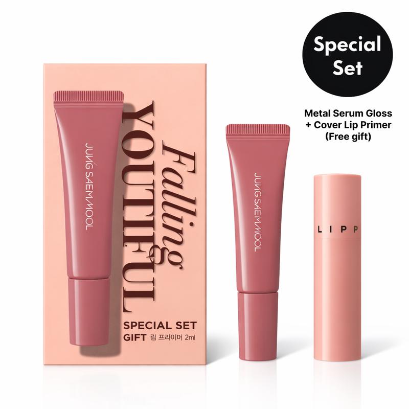 JungSaemMool 2-Piece Special Makeup Kit - Metal Serum Gloss, Cover Lip Primer for Enhancement