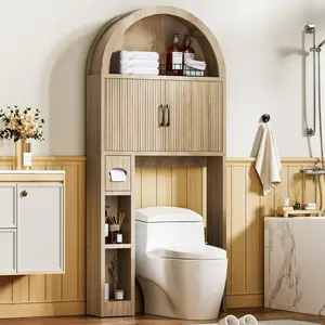 AHB Over-The-Toilet Storage Cupboard, Farmhouse Bathroom Organizer with Elegant Arched Design and Adjustable Shelf, for Washroom and Laundry Room