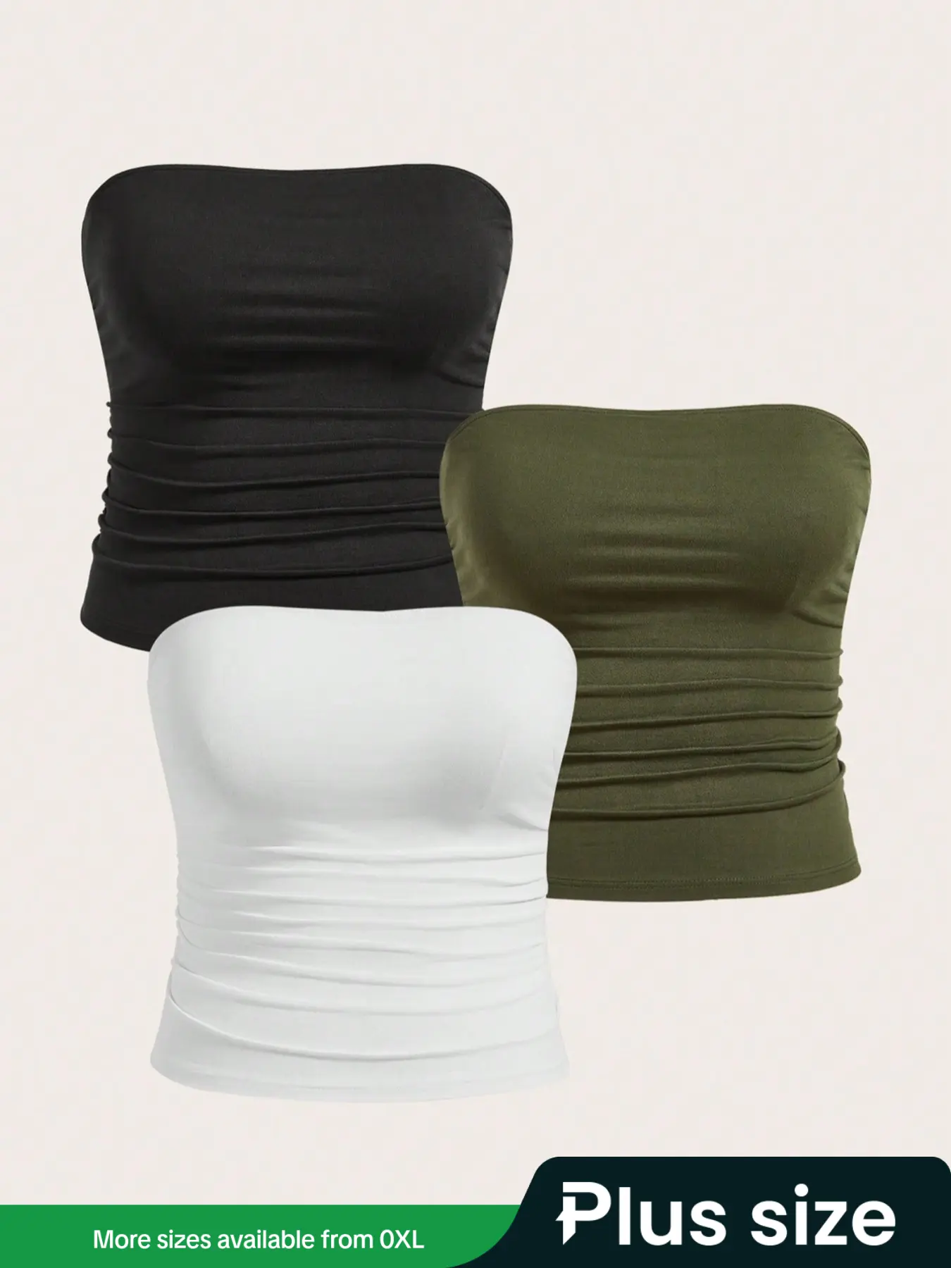 【Plus Size】Solid Ruched Tube Top, Casual Comfy Breathable Fitted Strapless Knitting Top for Summer Daily Wear, Women's Clothing for All Seasons, Lady