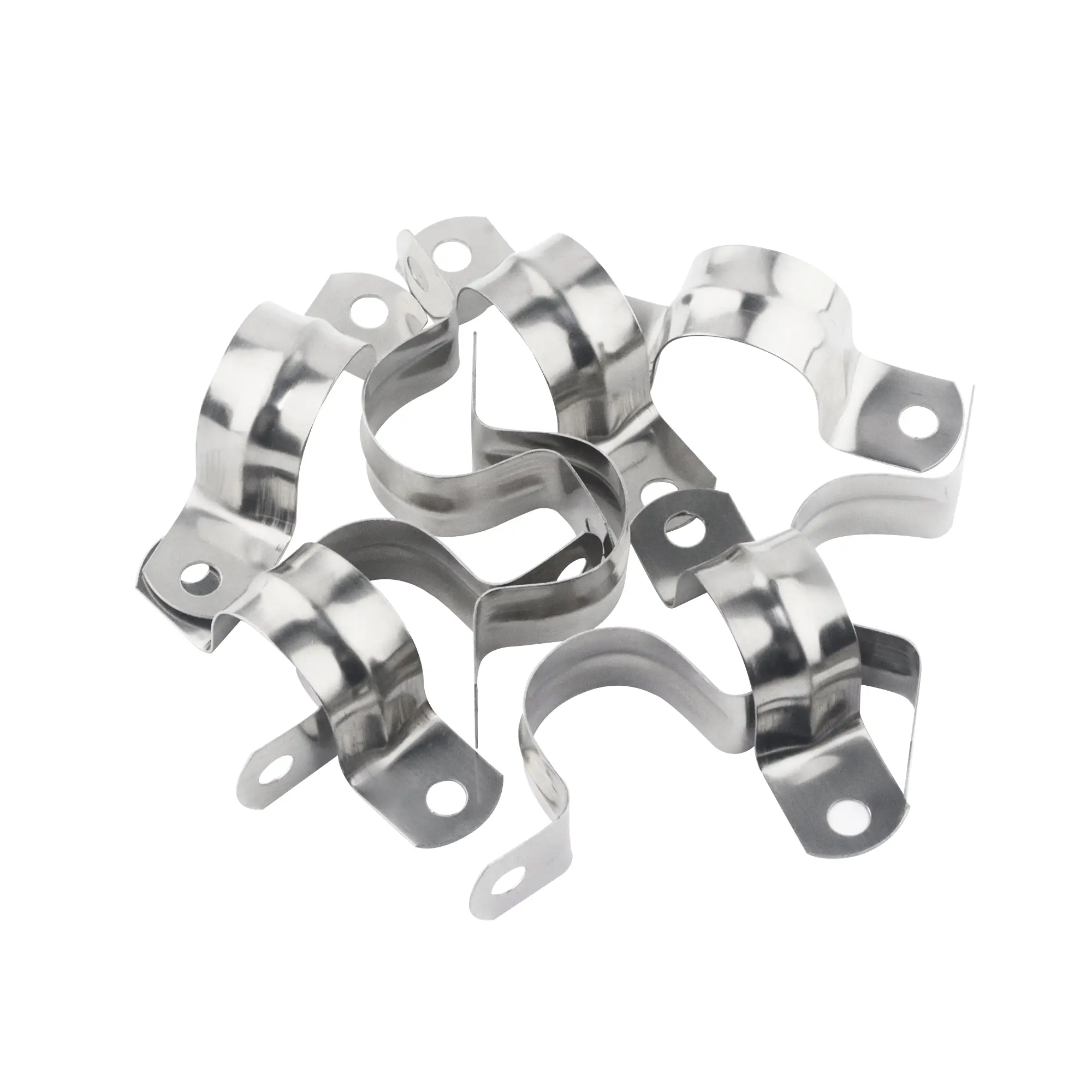 Rigid Pipe Strap 304 Stainless Steel Two Hole Strap Pipe Fasten Holder Heavy Duty U Bracket Pipe Clamps