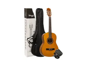 Stagg 25685 4-4 Scale Guitar Pack with Classical Guitar with Linden Top, Tuner & Bag - Natural