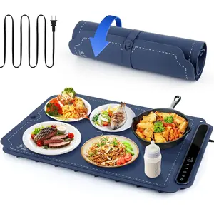 Electric Warming Tray, Portable Silicone Food Warming Mat, Versatile Full Surface Heating Food Warmer with 7 Level Temperature and 6 Hours Timer for Home Dinner, Parties and Buffets (Blue)