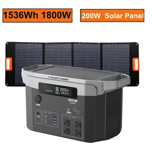 1800W Portable Power Station, 1536Wh LFP Battery Outdoor Power Supply, 1.5 hours Quick Charge, Solar Generator for Home Backup, Power Outages, and Outdoor Camping Cooking ((Optional Solar Panel) )
