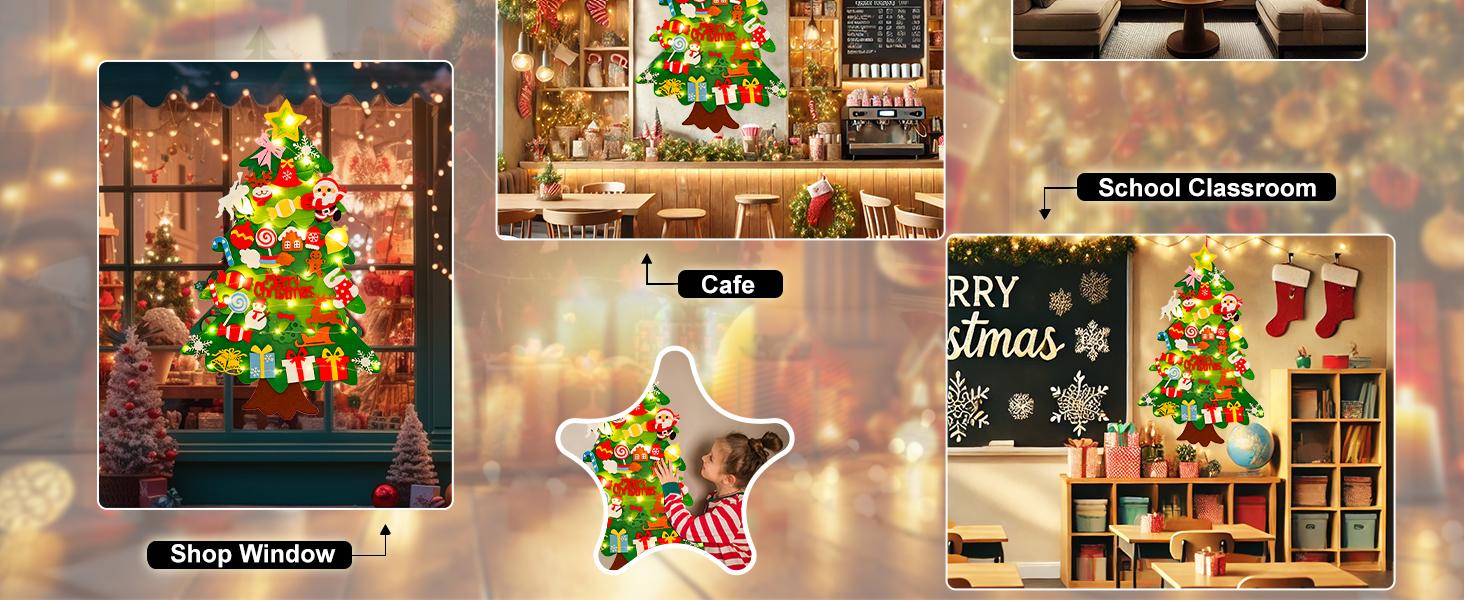 DIY Felt Christmas Tree Kit with 34pcs Detachable Ornaments & 5M LED Lights for Kids - 3.3 FT Wall Hanging Xmas Decorations Craft Kits