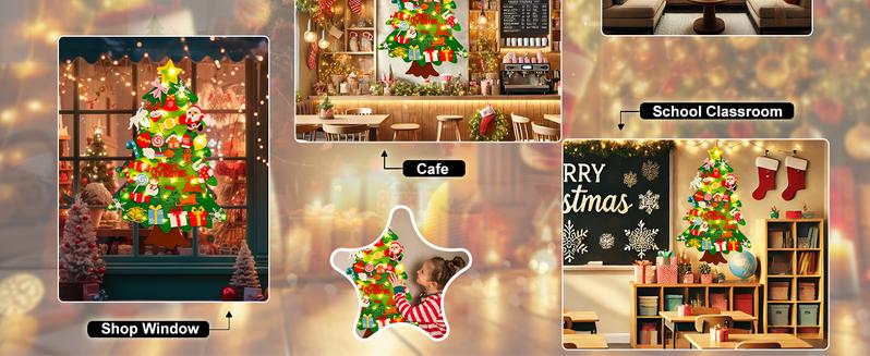DIY Felt Christmas Tree Kit with 34pcs Detachable Ornaments & 5M LED Lights for Kids - 3.3 FT Wall Hanging Xmas Decorations Craft Kits