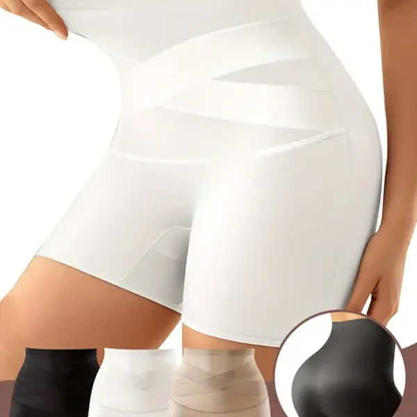QUASTI 3-Piece Elegant High-Waisted Tummy Control Women's Boxer Briefs, Cross-belly design, Smooth, Soft and Breathable, Highly Elastic Silky and Comfortable Fit Shorts, Anti-Exposure Womenswear, Elegant and Confident Panties, Sizes S-XXL