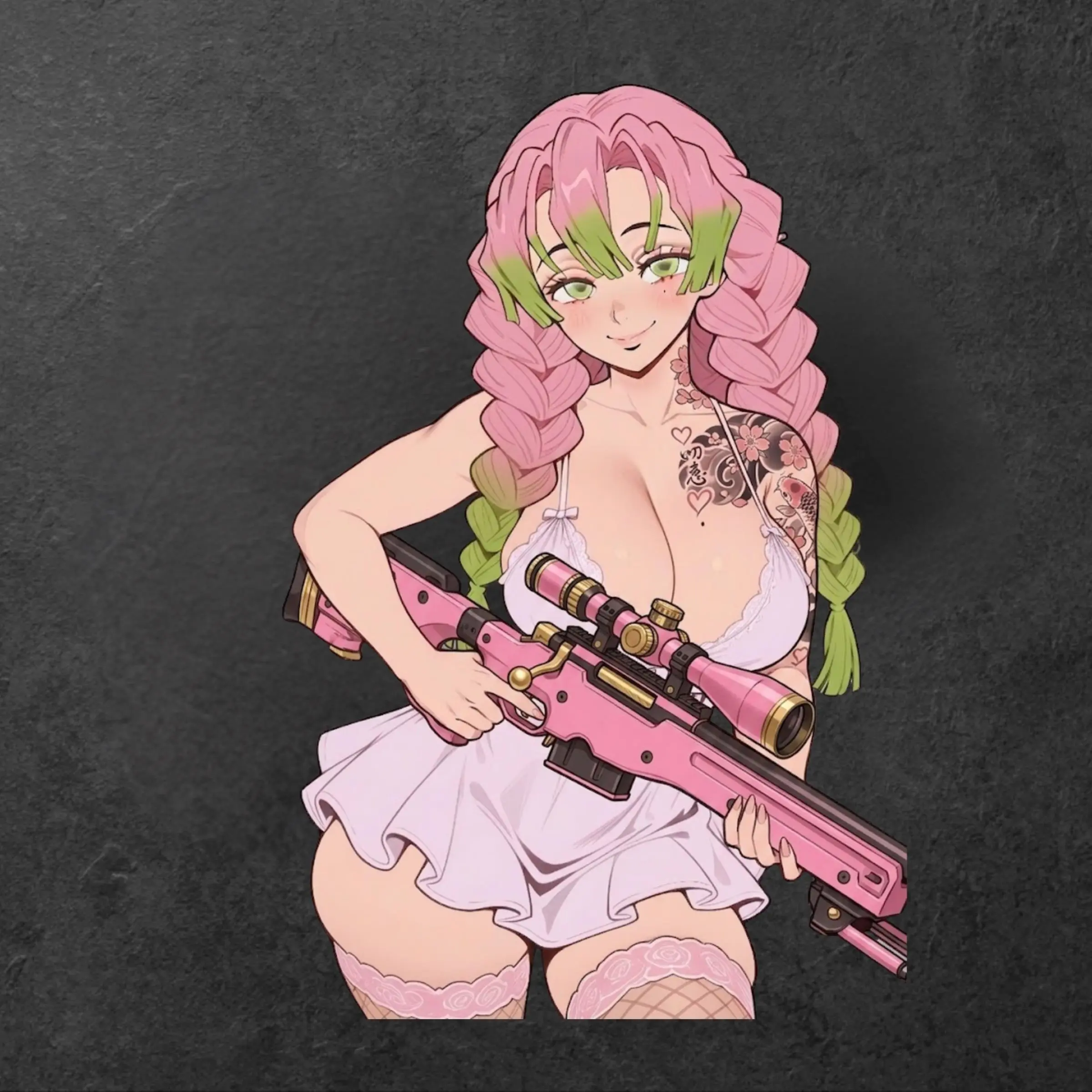 Pink Hair Anime Girl Sticker, Cute Fantasy Tattoo Character Decal for Laptop Bottle, Anime Mitsuri Tactical Sticker