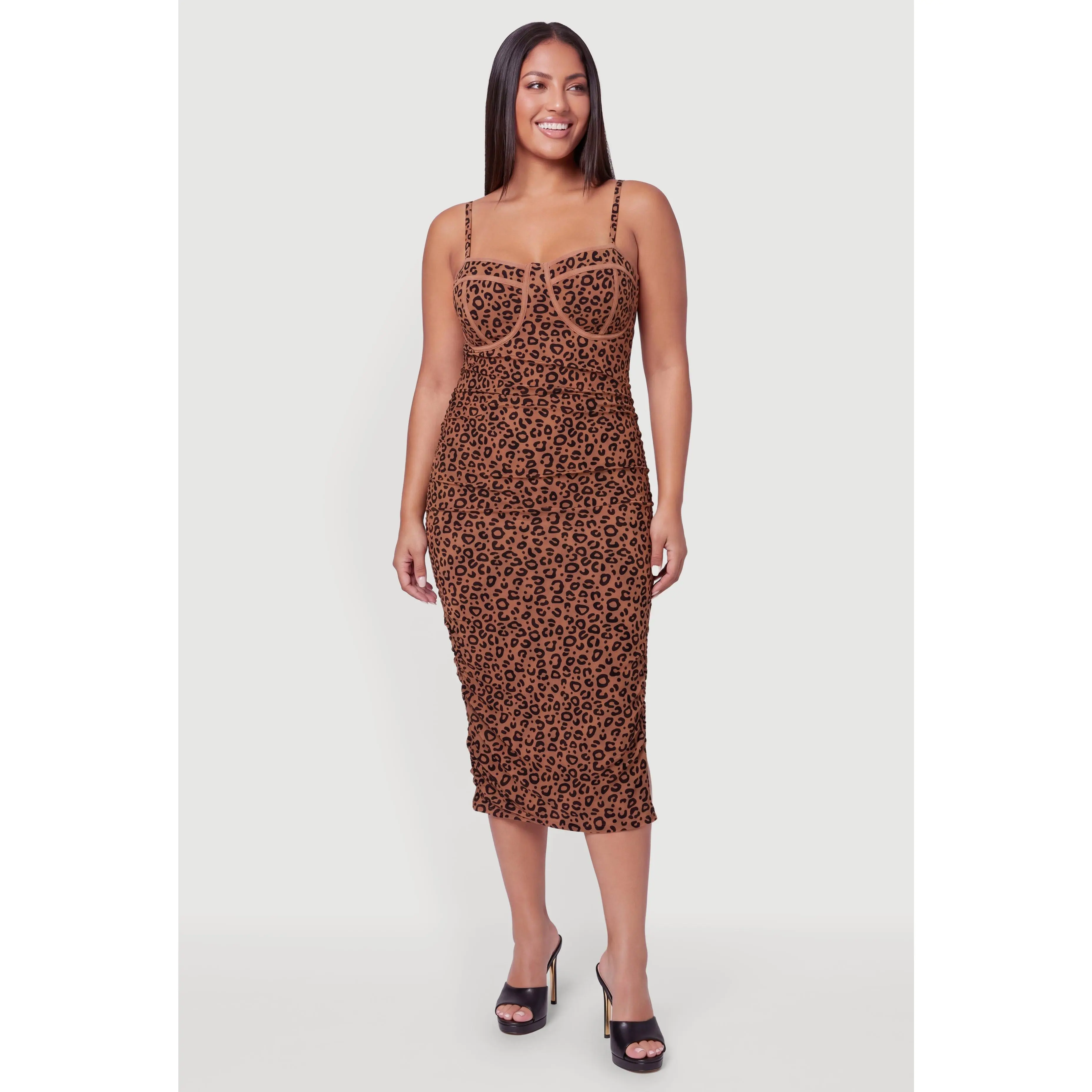 Plus Size Leopard Print Velvet Burnout Mesh Bustier Dress