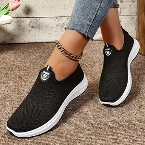 Women's Slip-On Mesh Sneakers: Breathable Lightweight Casual Shoes with Non-Slip Soft Sole – Comfortable Daily Walking Shoes for Women, Stylish Black Sports Shoes for All-Day Wear