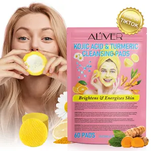 Aliver Curcumin Ginger Cleansing Tablets, Oil Control Exfoliating Facial Wipes, Suitable for Oily Skin, Liquid Form, No Alcohol or Aerosol, Cleansing Cloths, Turmeric Cleansing Pads