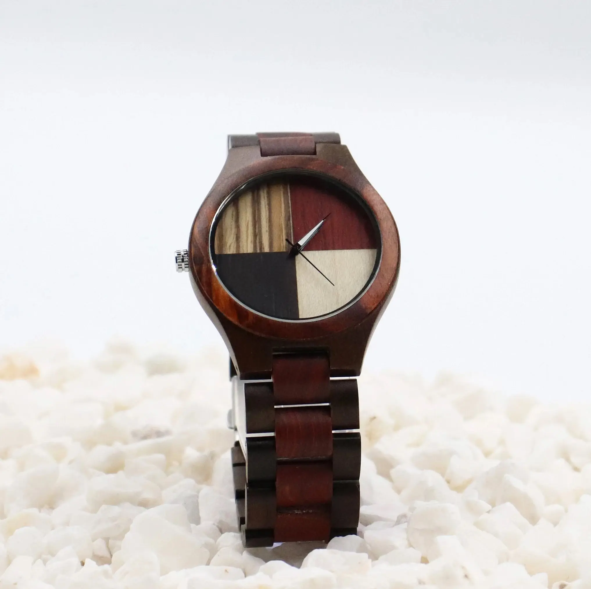 Wood Watch Dark Multi Color - Free Engraving Terrain Natural Quartz - Wooden Wrist Watches - Groomsmen Gifts Outdoor Camping Hiking