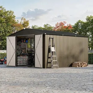 10X12 FT Storage Shed Lockable Gable Roof Garden Shed with Grid Window, All-Weather Resistant Storage Unit for Bikes, Ladders, Patio Supplies and Garden Essentials