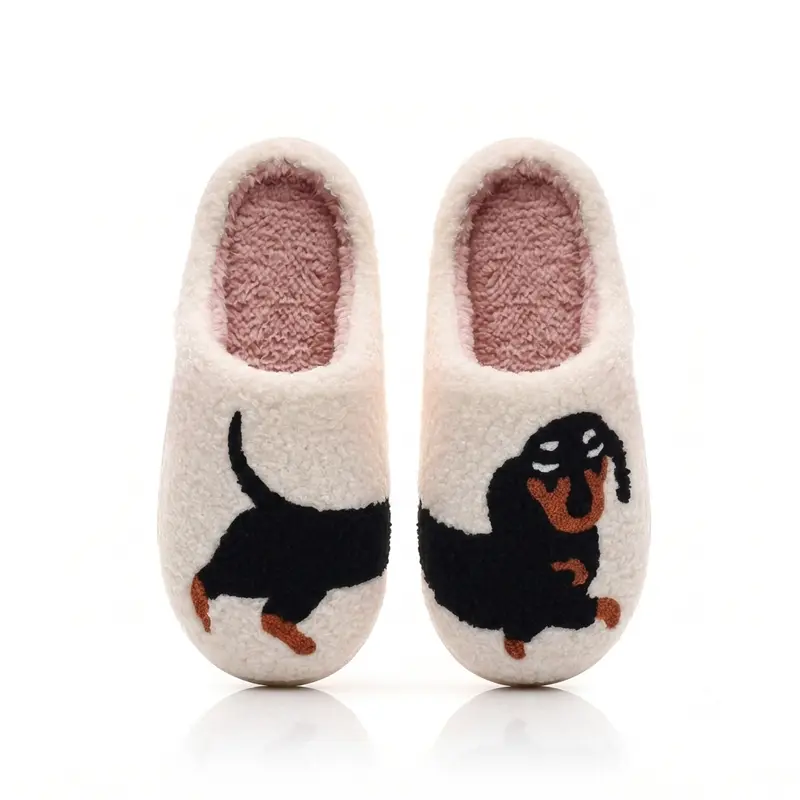 Cute Dachshund Plush Slippers for Women, Cozy Fuzzy Closed Toe House Shoes, Soft Warm Indoor Bedroom Slippers, Cute Dog Lover Gift
