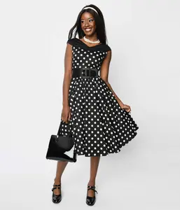 Black & White Polka Dot Off The Shoulder Swing Dress