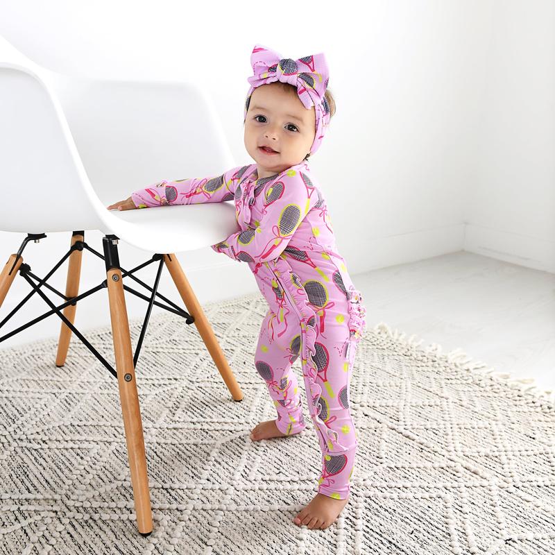Serena Pink Tennis RUFFLE ZIP Baby Girl Clothes Baby Clothing Bamboo Gigi and Max Tennis Racket