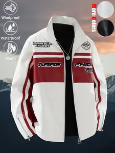 New unisex fashionable casual waterproof windproof insulated motorcycle jacket, versatile durable wrinkle-resistant full-body embroidered loose-fit couple's leather jacket perfect for daily commuting outdoor adventures hiking and fishing dad gifts christm