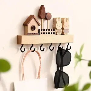 Custom Creative Nordic Key Hooks for Wall-Mounted Solid Wood Entrance Decoration, Key Storage Rack, No Drilling Required at The Entrance, Utility Hooks
