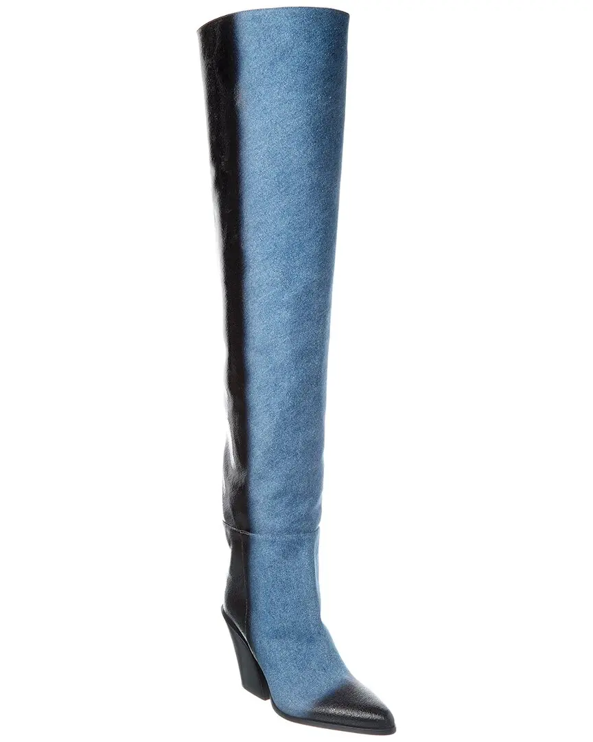 Jimmy Choo Maceo 85 Denim & Leather Over-The-Knee Boot