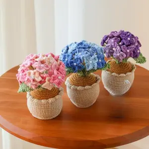 crochet hydrangea in pot, housewarming gift, desk decoration, room decoration, handmade lily of the valley, gift for her