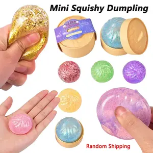 Mini Squishy Dumpling Realistic Bun Fidget Toy, Colored Glitter Steamer Bun Decompression Ball, Soft Squeezable Simulation Food Sensory Toy, Cute Stress Relief Relaxation Gift for Kids and Adults Daily Anxiety Relief