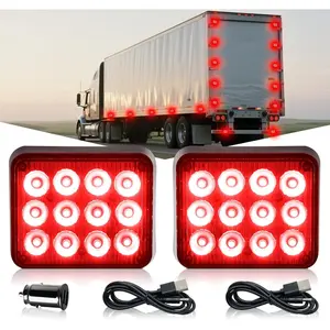 2PCS Rechargeable LED Red Strobe Lights Wireless Battery Powered Magnetic Flashing Safety Warning Emergency Beacon Lights for Trucks Vehicles Cars Trailers
