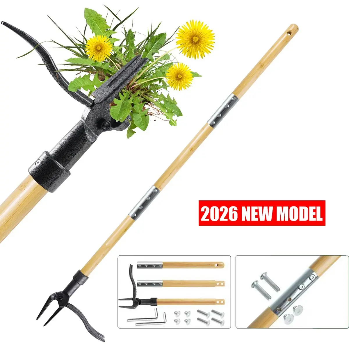 Upgrade Weed Removal Tool, Standing Heavy-Duty Weeder with Long Handle and Four-Claw Steel Head, Bamboo Garden Manual Weeding Tool, Garden Hoe, Garden Supplies, Durable Gardening Tools