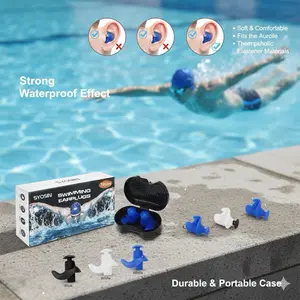 Swimming Ear Plugs, 3 Pairs Professional Waterproof Reusable Silicone Earplugs for Swimming Showerin
