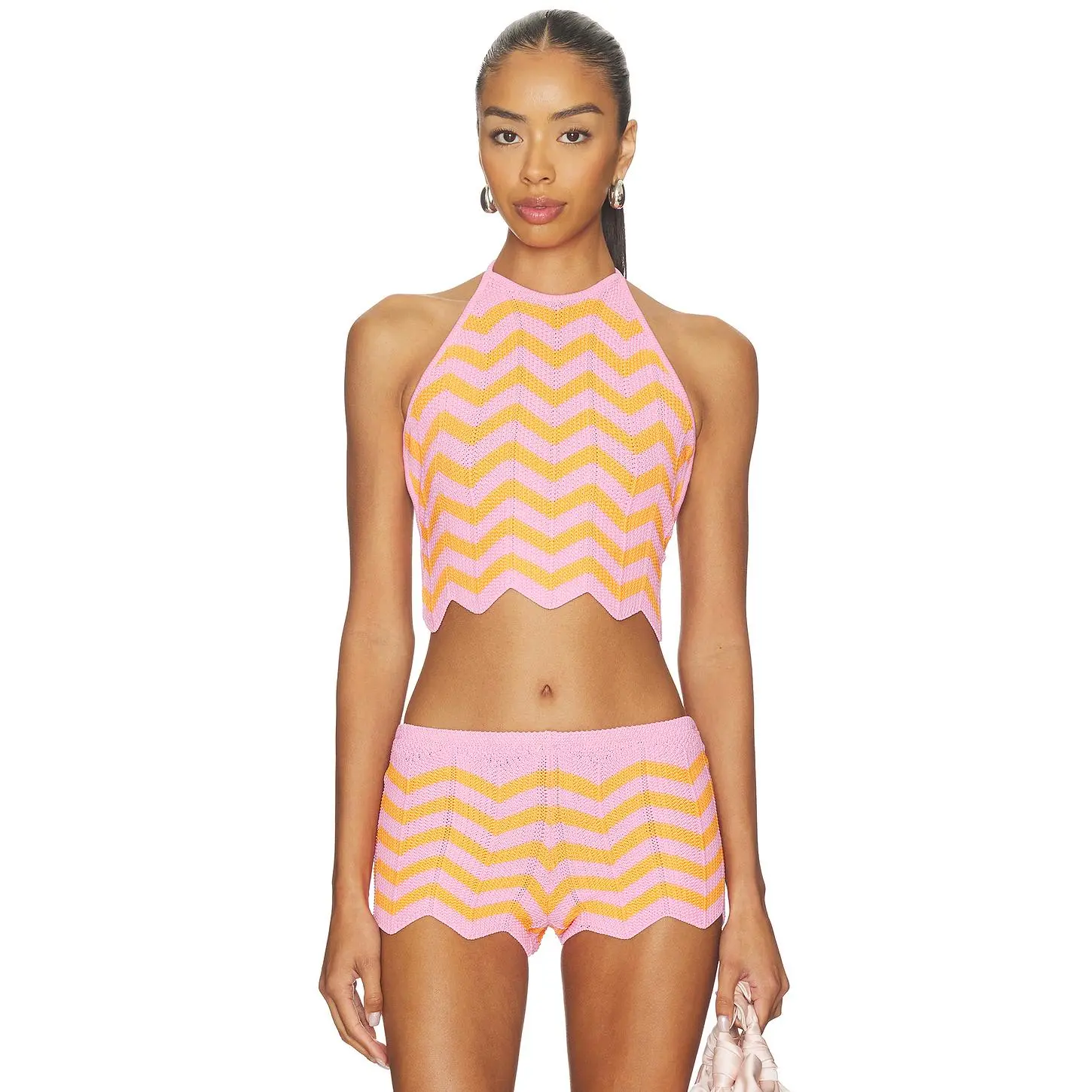 Kulani Kinis Chevron Knit Halter Crop Top in Sundrenched