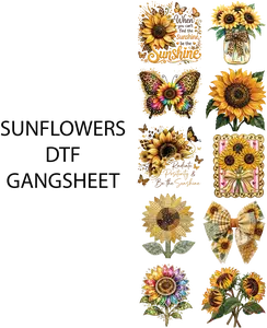 Sunflowers DTF Gangsheet, DIY Printmaking Accessory for Shirt Making