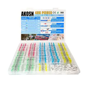 455 PCS Heat Shrink Self Soldering Butt Connector Solder Seal Wire Connectors Kit Waterproof for Marine Electrical Automotive 5 Colors 5 Sizes 26-10 Gauge