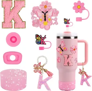 15PCS Cup Accessories Set for Stanley Cup 30oz 40oz Tumbler with Handle, Including Silicone Straw Cover and Boot, Spill Proof Stopper, Stanley Charms, Handle Charm, Initials Sticker