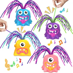 【Stress Relief & Laughter】 BONIEUS Pull-Hair Monsters for Kids & Teens, Gag Fidget Toys with Funny Screams, Set of 4