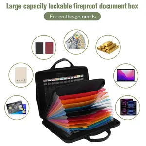 13 Accordion Pocket Fireproof Document Box with Lock Expanding File Folder Large Capacity Portable File Storage Case for Offices Business Travel Meeting NEW