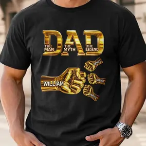 Personalized Dad The Man The Myth The Legend T-Shirt, Custom Kids Names Fist Bump Shirt, Father’s Day Gift for Dad