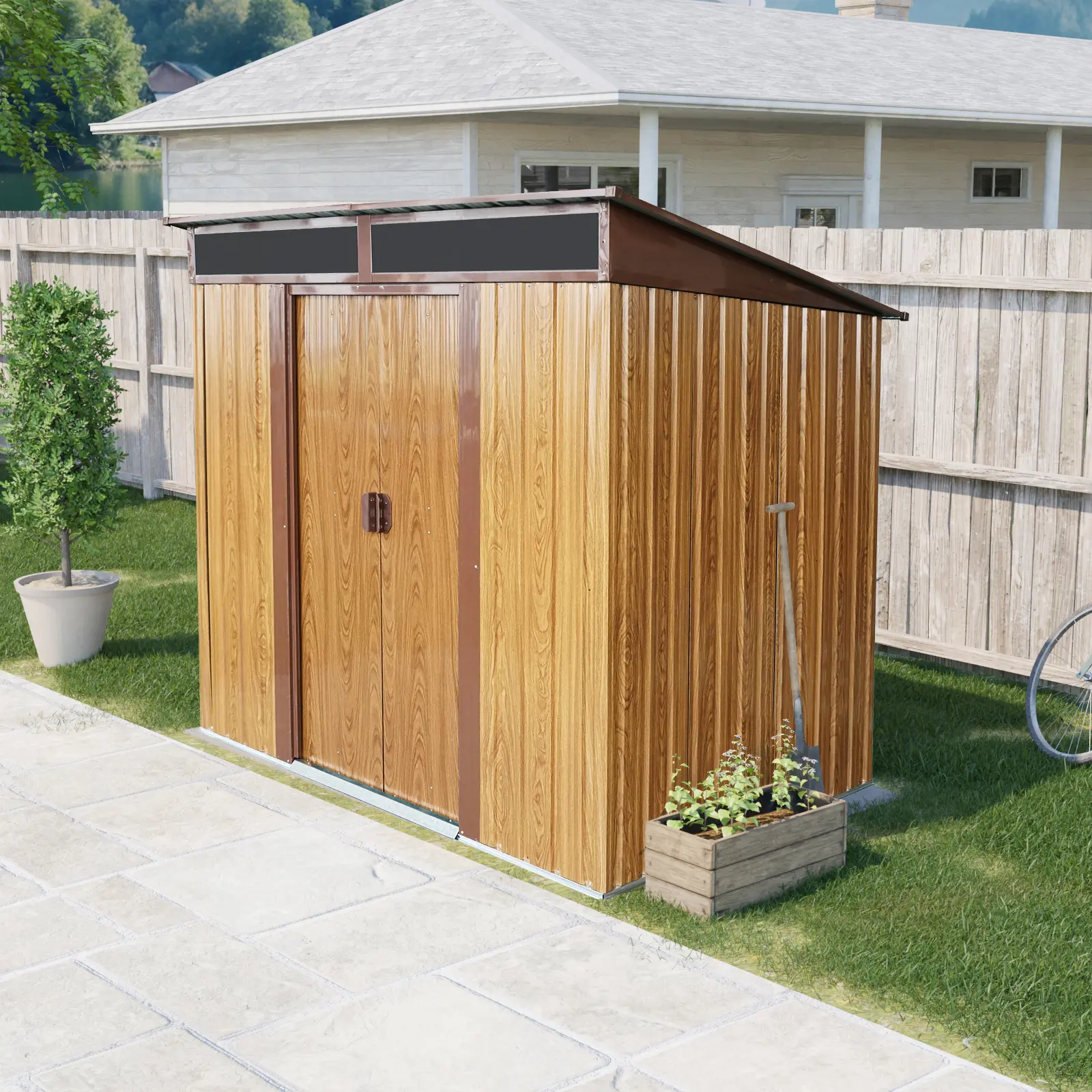 Durable Garden Shed - 6x5 ft Weatherproof Metal Outdoor Storage with Transparent Panel, Foundation Kit, Robust Aluminum Frame, Galvanized Steel Panels, Sliding Doors, Padlock Security for Backyard, Patio Easy Assembly, Weatherproof Metal Shed