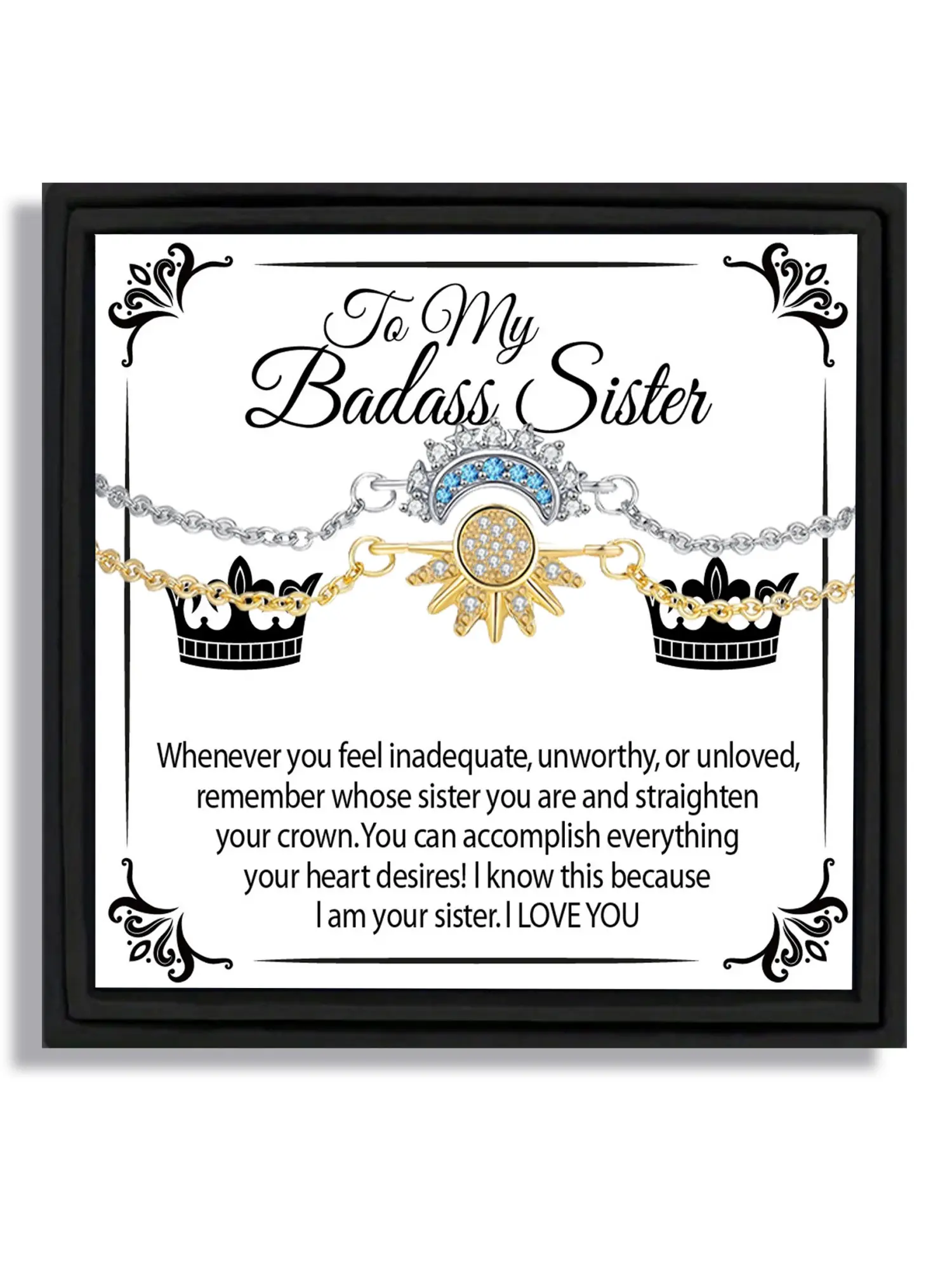 2-piece sun and moon bracelets for sister birthday friendship style with blessing card and box