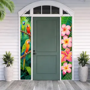 2D flat banner, Hello Summer Porch Banner 2PCS 71 x 12 inches Welcome Tropical Parrots and Hibiscus Flowers Porch Banner Sign Spring Hanging Pool Party Door Banners...