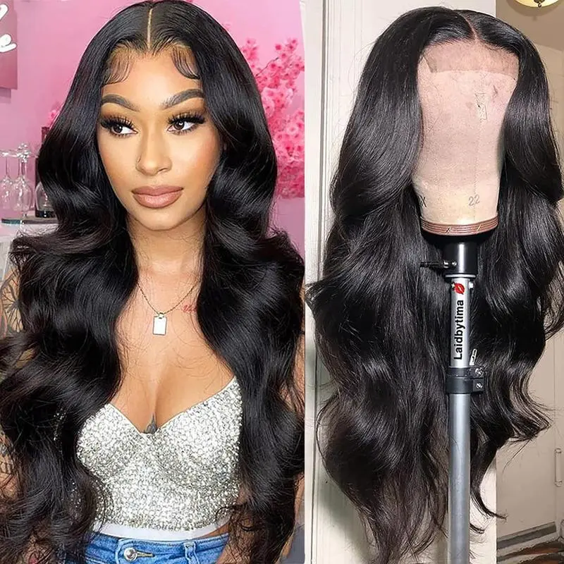 Body Wave 13x4 Lace Front Human Hair Wigs 180% Density Brazilian HD Transparent Lace Frontal Pre Plucked Human Hair Wigs For Women Natural Color