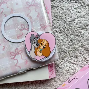 Romantic Puppy Love Heart Phone Grip - Cute Cartoon Dog Couple Accessory, Pink Aesthetic PopSocket Style, Sweet Valentine's Day Gift for Her, Animal Lover Kawaii Cell Phone Holder, Clear Case Decor, Dog Mom Gift Idea.