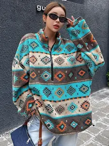 Navajo Print Jacket, Aztec Fleece Pullover,  Southwestern Pattern Jacket,  Boho Winter Pullover,  Tribal Print Oversized Jacket,
