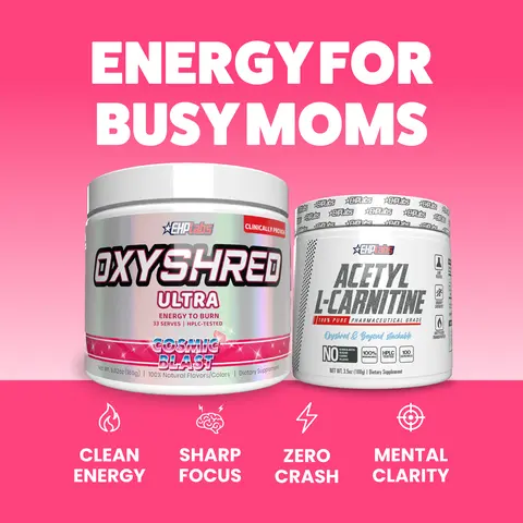 EHPlabs OxyShred Fit Mom Stack – Ultra Pre-Workout Energy + Acetyl L-Carnitine | Daily Energy & Focus Support for Busy Moms
