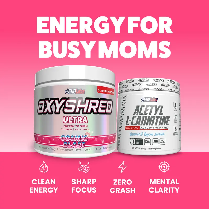 EHPlabs OxyShred Fit Mom Stack – Ultra Pre-Workout Energy + Acetyl L-Carnitine | Daily Energy & Focus Support for Busy Moms