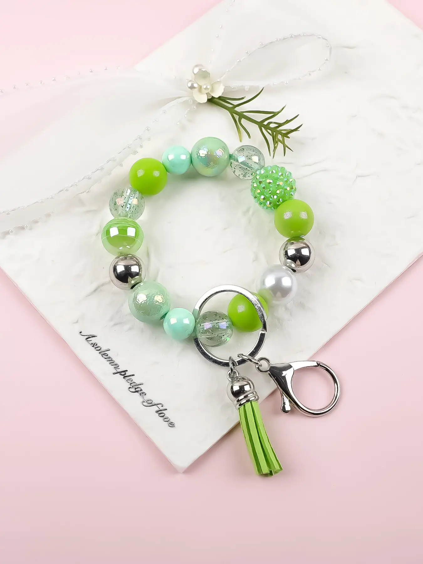 Colorful Heart Keychain Pearl Beaded Key Ring Bag Charm Car Accessory Perfect Gift for Friends Holiday Gifts All Seasons Acrylic Beads Heart Shaped Keychain Heart Keyring