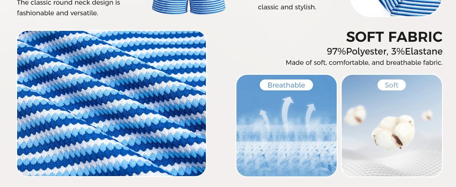 Fisoew Womens Striped 2 Piece Outfits Casual Short Sleeve Shirts Tops Knit Shorts Sets Workout Tracksuits Matching Sets