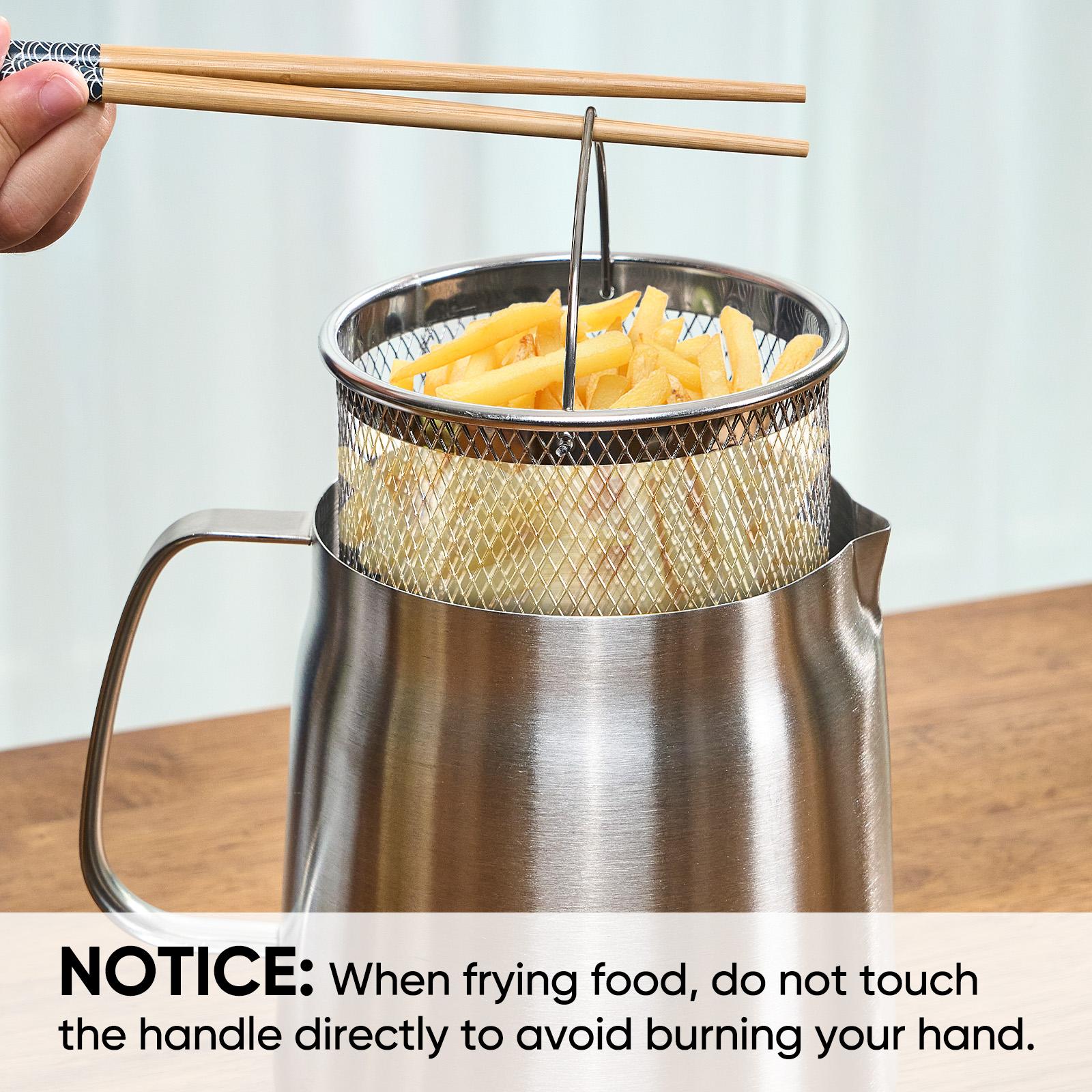 1.5L Stainless Steel Oil Filter Pot with Frying Basket, 304 Grease Container with Strainer for Cooking, Frying and Oil Storage